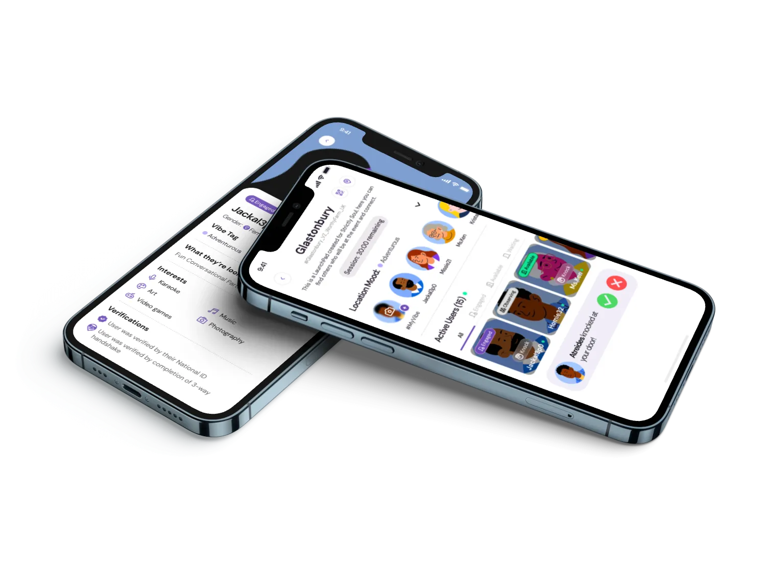 FirstMove app — multiple screens showing VibeZones and connections